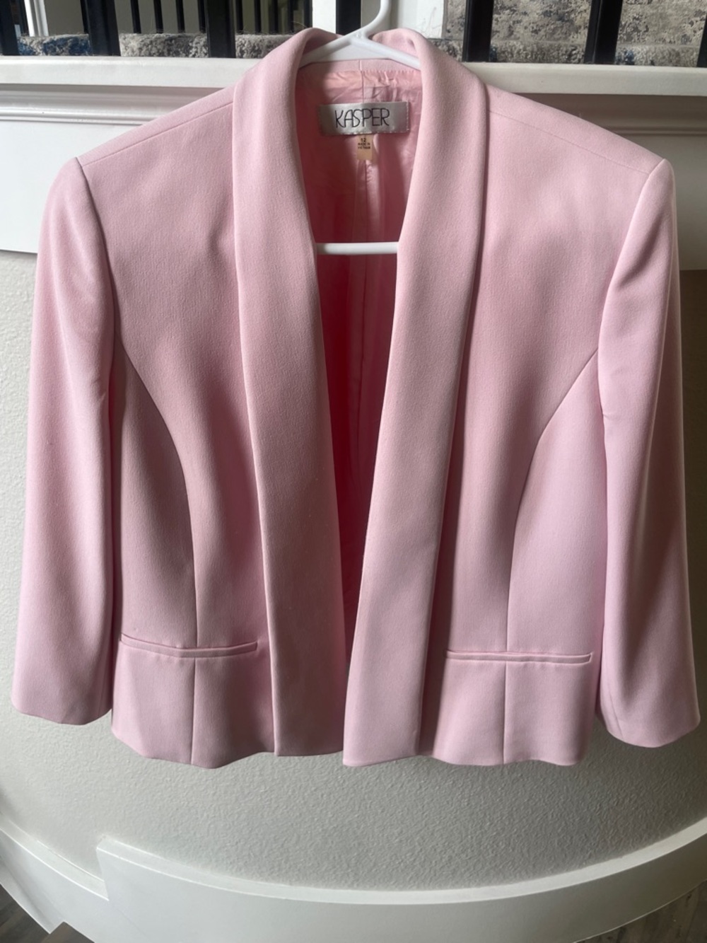 Kasper Light Pink Open-Front Shawl Collar Blazer